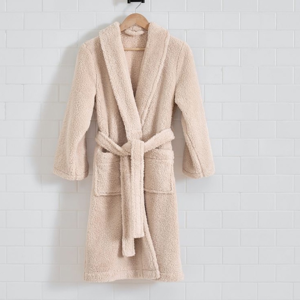Pottery Barn Plush Beige Sherpa Robe Sz S